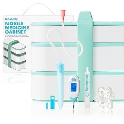 Frida Baby Mobile Medicine Cabinet Travel Kit, Set Baby Essentials Gift Set Includes NoseFrida Snotsucker, Rectal Thermometer, MediFrida Medicine Dispenser with Portable Carrying Case
