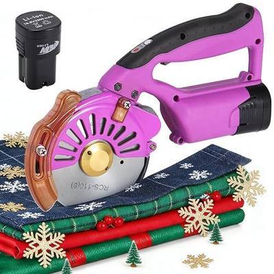BAOSHISHAN Cordless & Rechargeable Electric Fabric Rotary, Adjustable Speed | 2 x 2500mAh Battery, Round Blade Fabric Cutting Machine for ≤1.06" Thickness Multilayer Fabric Leather Cloth Carpet (Purple)