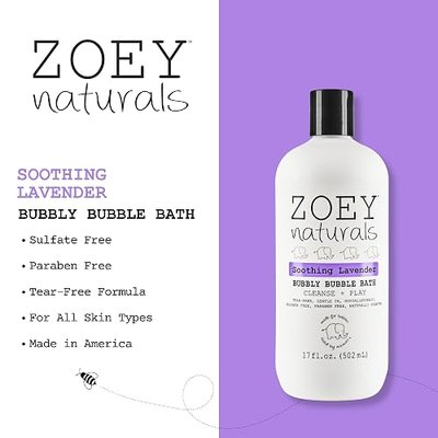 Zoey Naturals - Soothing Lavender Bubble Bath for Kids & Babies, Tear-Free Moisturizing Toddler Soap with Aloe & Avocado Oil for Calm Experience - Made in USA, 17 oz