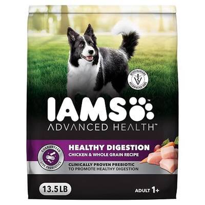 IAMS Advanced Health Healthy Digestion Dry Dog Food, Chicken, 13.5 lb | Real farm-raised chicken #1 ingredient, 0% fillers, natural fiber & prebiotics, supports digestive health