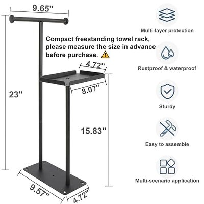TocTen Freestanding Towel Rack, Towel Drying and Display Rack with Storage Shelf, Heavy Weight Bathroom Towel Rack Stand, Rustproof Towel Holder Stand for Bathroom, Kitchen, Vanity(Matte Black)