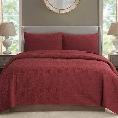 Premium 3 Piece Coverlet Set - Twin Size - Diamond Stitched - Ultra-Soft Luxurious Lightweight All Season Bedspread (Twin, Logan-red)