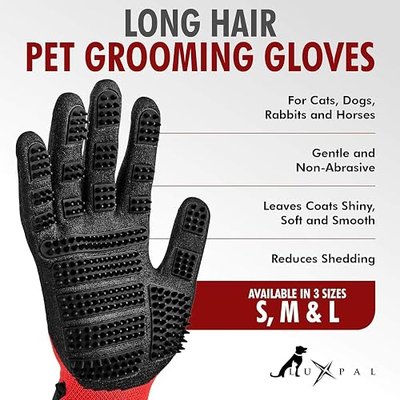 Updated Version - Pet Grooming Glove Deshedding Dog Hair Remover Comb and Cat Brush for Shedding - Massager Glove – Horse Brushes - Removes Tangles and Dirt for Long Fur Coats (Small, Red)