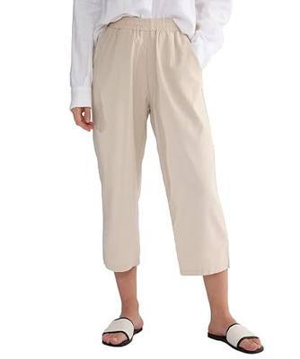 Amazhiyu Womens Linen Capri Pants with Pockets Full Elastic Waistband Casual Pants
