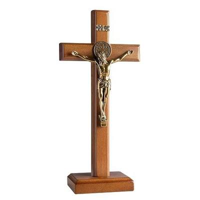 KUXBET Crucifix Cross Catholic 10.7 Inch Wooden Jesus Christ Wall Cross Stand, Hanging or Tabletop with Stand for Home Decor (10.7" L x 5.0" W)