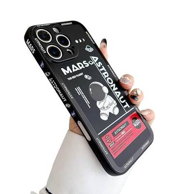 Yonds Queen iPhone 7 Plus / 8 Plus Cute Case, Cool Cartoon Astronaut Space Rocket Design Stylish Bumper Soft TPU Rubber Protective Anti-Slip Shockproof Case (Black)