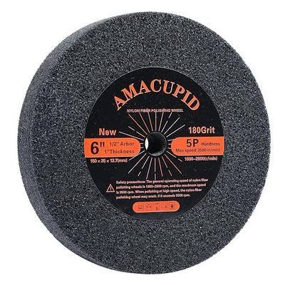 Nylon Fiber Brushed Buffing Wheels 6 Inch 5P Hardness. for Bench Grinder Buffing Machine Polishing Copper. 180 Grit, 1/2 inch Arbor, 1 inch Thickness
