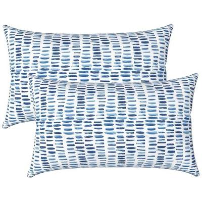 LVTXIII Set of 2 Patio Lumbar Pillows, 12”x20” Fade Resistant Outdoor Lumbar Pillow with Inners, Fluffy Decorative Garden Lumbar Cushions for Home Patio Coach Sofa Use, Pebble Blue