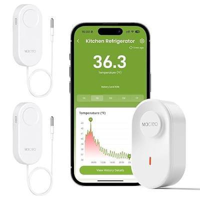 MOCREO WiFi Thermometer Freezer Alarm, Email Alert, App Notification, Data Record Export, No Subscription Fee, 2 Remote Wireless Temperature Sensors for Refrigerator, Freezer, Hot Tub