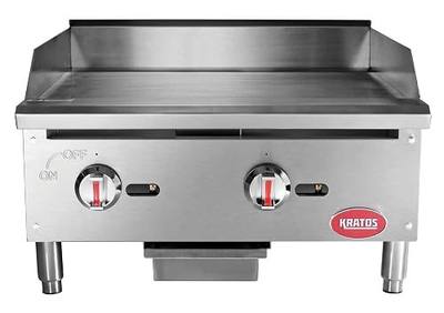 Kratos 24"W Commercial Countertop Griddle Stainless Steel Gas Hot Plate | Manual Controls, 2 Independent Burners, Powerful 60,000 BTU Output (29Y-004)