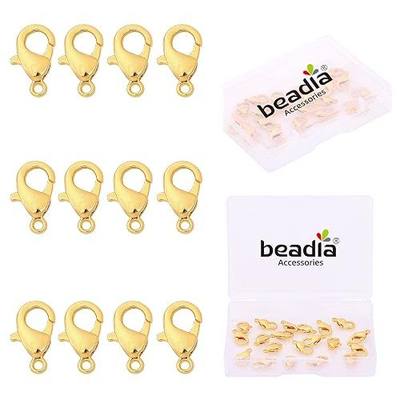 BEADIA 18K Gold Plated Lobster Clasps Non Tarnish 12mm 20pcs for Jewelry Making Findings