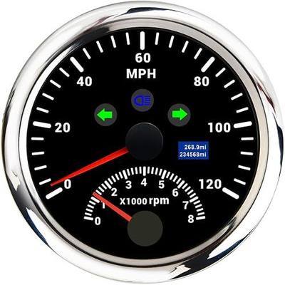 ARTILAURA GPS Speedometer 0-120MPH with Tachometer 8000 RPM Gauge 85mm 3-3/8" Boat GPS Speedometer Gauge with Antenna for Car Marine (Black and Silver)