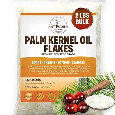 ORGANIC PALM KERNEL OIL FLAKES (2 lbs / 32 oz) Non-GMO; Premium Cosmetic Grade Palm Kernel Oil Flakes for Soap Making, Creams, Lotions & Candle Making | 2 POUND