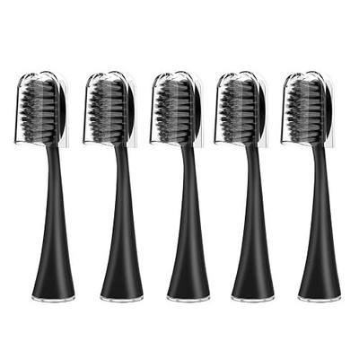 Adult Replacement Heads for Burst Electric Toothbrush with Dust Caps | Soft Charcoal Bristles for Deep Cleaning, Plaque Removal and Whiting Teeth, 5 Counts, Black