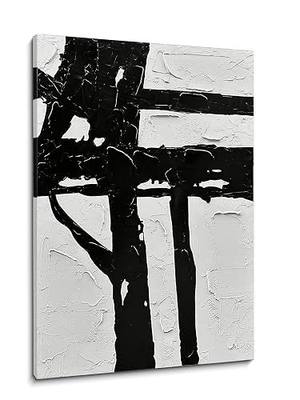NANKAI Hand-Painted Black And White Abstract Wall Art Contemporary Minimalist Oil Painting Art 45x30 inch Large Painting Art For Home Walls Living Room Hallway Wall Decoration