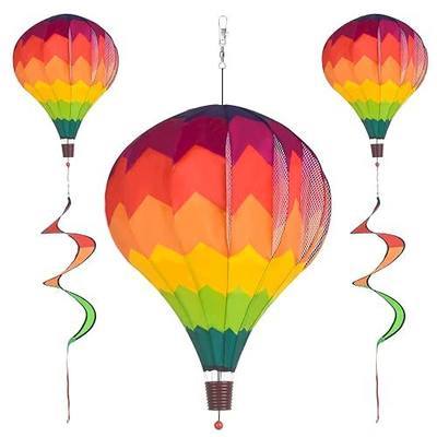 2Pack Multicolor Hot Air Balloon Rainbow Wind Spinner Garden Decor, 59" H x 12" W, Nylon, UV & Weather Resistant, Fully Collapsible