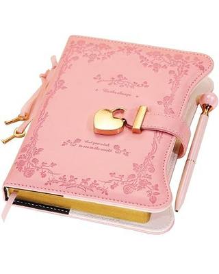 Hoci Poci Diary with Lock and Keys for Girls Gift Ideas, 360 Pages Journal | Elegant Gift Box for Teen Girls, B6 Gold Edged Pages Refillable Notebook with Pen and Bookmark for Writing, Garden Pink