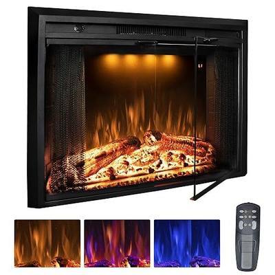 30” Electric Fireplace Inserts with Glass Door and Mesh Screen, Multicolor Flames & Fire Crackling Sounds, Timer, Overheating Protection Fireplace Heater, 750/1500W