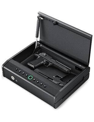 WYZE Biometric Gun Safe for Pistols, 2 Guns Capacity, Quick Access with Biometric Fingerprint/Password/Key, Auto-Open Door, Black Metal Safe with Alarm System and Fingerprint Sensor