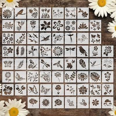 Marspark 72 Pcs Small Stencils for Crafts Reusable 3 Inch Stencils for Painting on Wood DIY Craft Paint Template for Wall Home Decor Card Rock Canvas Drawing Holiday (Flowering Plants)
