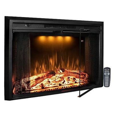 36” Electric Fireplace Inserts with Glass Door and Mesh Screen, Multicolor Flames & Fire Crackling Sounds, Timer, Overheating Protection Fireplace Heater, 750/1500W