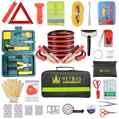 Car Roadside Emergency Kit, Auto Vehicle Safety Emergency Road Side Assistance Kits Essentials, with Jumper Cables, Safety Hammer, Reflective Warning Triangle