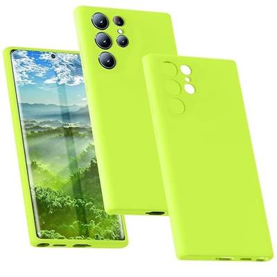 LOVE 3000 Designed for Samsung Galaxy S22 Ultra Case Slim Liquid Silicone Rubber 4 Layers Full Body Protection Shockproof Phone Case with Soft Anti-Scratch Microfiber Lining - Fluorescent Green
