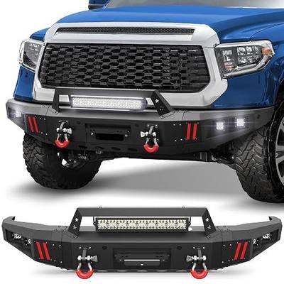 Tundra Front Bumper for 2014-2021 Tundra | Textured Black Stainless Steel Pickup Bumper with Winch Plate, 144W Long Light Bar, D-rings and License Plate Bracket