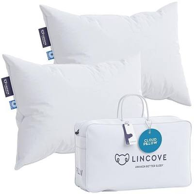 Lincove Cloud Natural Canadian Down Pillow, White Luxury Sleeping Pillow - 625 Fill Power, 500 Thread Count Cotton Shell, Made in Canada, King - Firm, 2 Pack