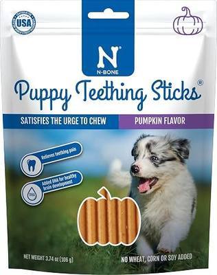 N-Bone Puppy Teething Sticks, Pumpkin Flavor, Natural Puppy Chew Sticks & Teething Treats, SQF Certified, Made with Rice Flour for Easy Digestion, Calcium Enriched (3.7oz)