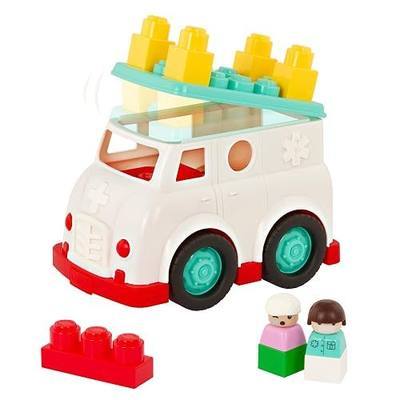 Battat Ambulance Building Toy, Rescue Truck with 5 Blocks, 2 Figures | 8-piece build-on vehicle set with roof and bumper building surfaces, opening ambulance, chunky blocks, 2 figures, 12+ Months