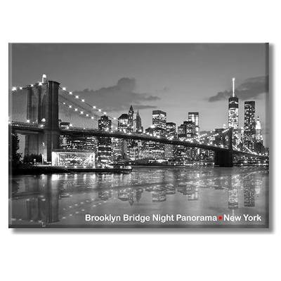 Brooklyn Bridge Night Reflection Panorama - New York City Photo Souvenir Refrigerator Magnet NYC Fridge Metal Magnet - New York Landmarks Cool Collectible Keepsake Gift