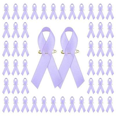 WANDIC Polyester Ribbon Satin Pins, Cancer Awareness Ribbon Pins Hope Faith Awareness Brooch for Party Event Supplies Clothing Decoration, 7.5cm
