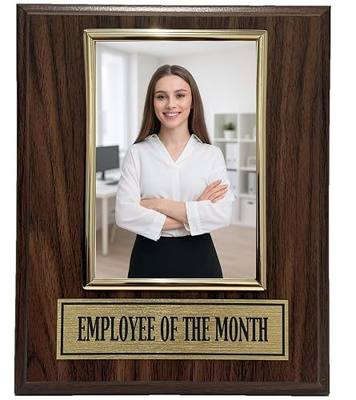 Employee of the Month Award Plaque and Bonus Magnet! 8x10 Picture Plaque Holds a 4x6 Photo. Employee Appreciation Award. Walnut Finish