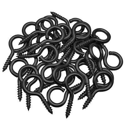 Black 1 Inch Small Screw Eyes Hooks 100 Pcs Screw Fasteners Hardware Tools