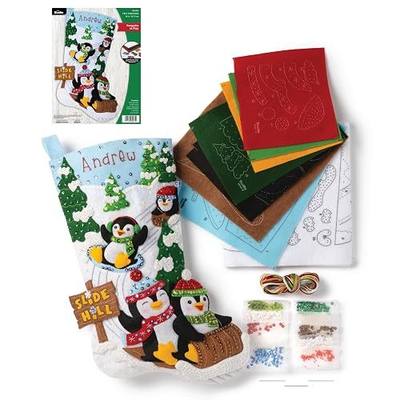 Bucilla Felt Applique 18" Stocking Making Kit, Penguins at Play, Perfect for DIY Arts and Crafts, 89481E
