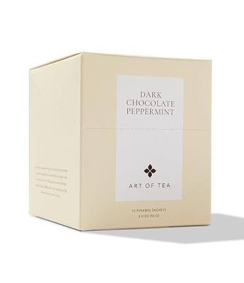 Art of Tea Dark Chocolate Peppermint 12 Count Tea Bags, Organic Pu-Erh Dessert Tea with Cocoa Nibs & Peppermint, Premium Pyramid Sachets for After Dinner Tea