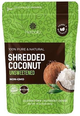 Herbaila Shredded Coconut Unsweetened, 1 lb. Unsweetened Coconut Flakes, Dried Coconut Shavings, Shredded, Flaked Coconut Shreds. All Natural, Non GMO, Pure Unsweetened Shredded Coconut 16 oz.