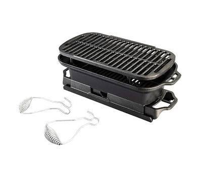 Lodge Sportsman’s Pro Cast Iron Grill - Portable Charcoal Grill with Removable Grate & Dual Air Vents - Heavy-Duty Outdoor Cooking - 9 Inches x 16.75 Inches