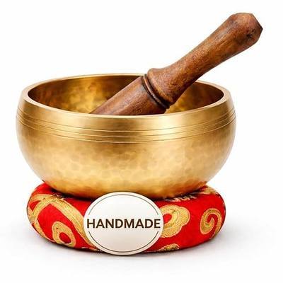 Premium Tibetan Singing Bowl Set - Authentic Handcrafted Mindfulness Meditation Holistic Sound 7 Chakra Healing Gift by Himalayan Bazaar (3 Inch, Gold)
