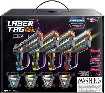 Squad Hero Rechargeable Laser Tag for Kids, Teens & Adults - Boys Gifts - Blasters & Vest Sensors - Fun Ideas Age 8+ Year Old Toys - 4 Set - Lazer Teen Boy Game Boys & Girls Outdoor Teenage Activities