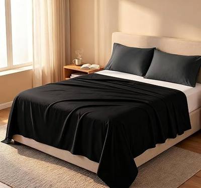 Flat Sheet Only-Luxury Brushed Microfiber Bed Top Sheet,Wrinkle, Fade Resistant-1 Pack (Black, 1 Flat Sheet(Full))