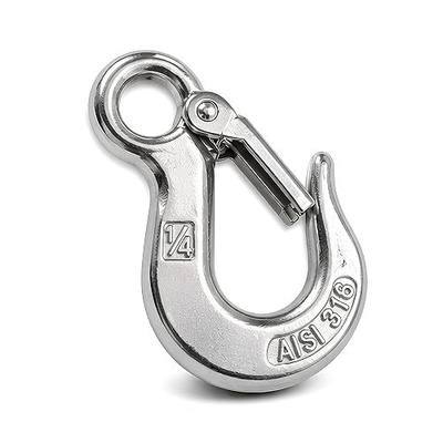 MarineNow Stainless Steel 316 Eye Chain Grab Slip Hook with Latch 1/4", 5/16", 3/8", 1/2" Choose Quantity (5/16", 1-Pack)