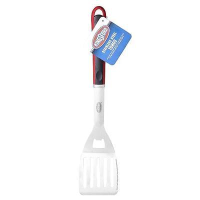 Kingsford Stainless Steel BBQ Grill Spatula, Wide Metal Blade for Confident Flips, Beveled Edge for Easy Slide Under Burgers and Fish, Comfortable Red and Black Grip, Hanging Loop