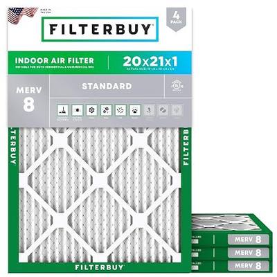 Filterbuy 20x21x1 Air Filter MERV 8 Dust & Allergy Defense (4-Pack) | Electrostatic Pleated HVAC AC Furnace Filters Replacement, Made in USA (Actual Size: 19.50 x 20.50 x 0.75)
