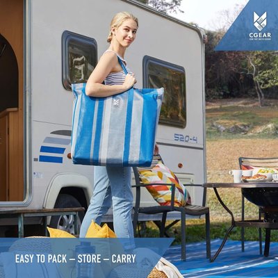CGEAR RV Comfort Sand-Free Outdoor Mat – (S) 8’ x 11’– Navy Dynamic – Smooth PVC Top Patio Mat for RV, Camping, Awning & Outdoor Living
