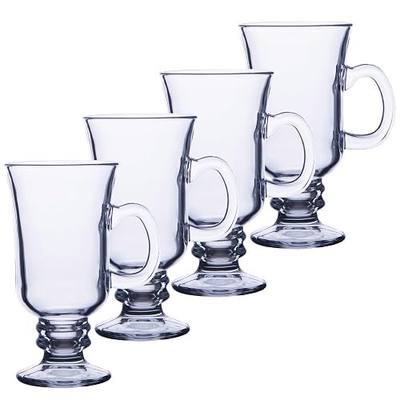 Chefcaptain Glass Coffee Mugs, Glass Cup With Handle Zero-Lead Footed Mugs With 8 Oz Capacity, Irish Coffee Glasses 4-Piece