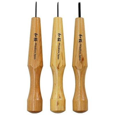 Wazakura 3PCS Bonsai Chisel Kit with Round Gouge, Single Bevel Skewed and V-Parting Tool, Hand Carving Tool Set for Jin Shari Making, Woodworking Knife Pack - Mini Size