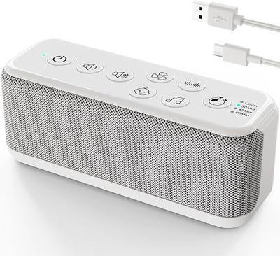 White Noise Machine, Sound Machine for Office Privacy, Sleep and Focus | 42 Non-Looping Sounds, 3000mAh USB-Rechargeable Battery, Dual Speakers, Auto-Off Timer, 8 Volume Levels and Memory