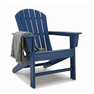 Signature Design by Ashley Sundown Treasure Adirondack Chair, Blue | Durable weather resistant HDPE, 36 lbs heavy duty frame, Classic slatted shell back, Modern track arms, Patio lounge seating